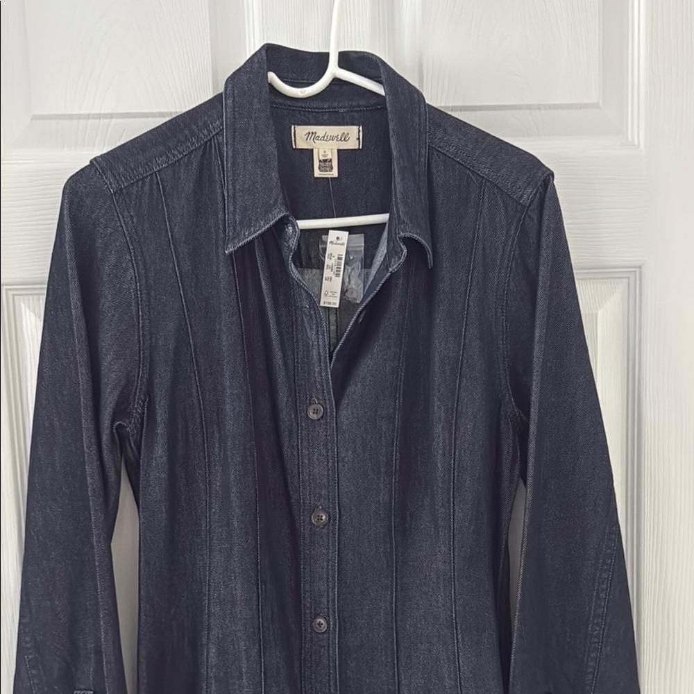 Madewell Dark Denim Long Sleeve Shirt Dress - Picture 2 of 4